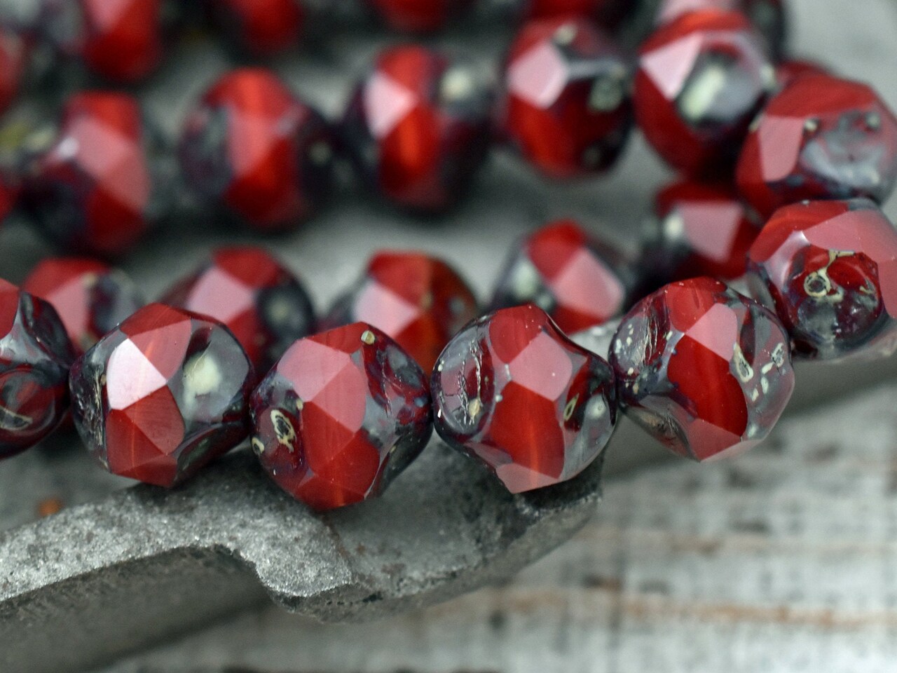 *15* 9mm Red Opaline Picasso Central Cut Round Beads